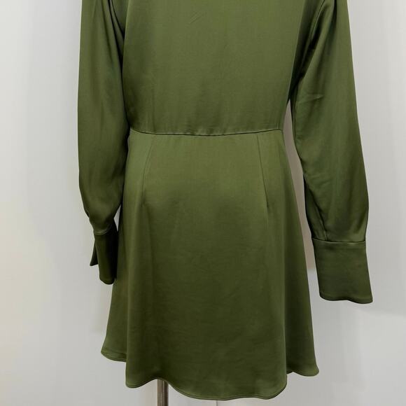 Jonathan Simkhai Talit Draped Mini Dress Dark Green Satin M - Picture 10 of 11